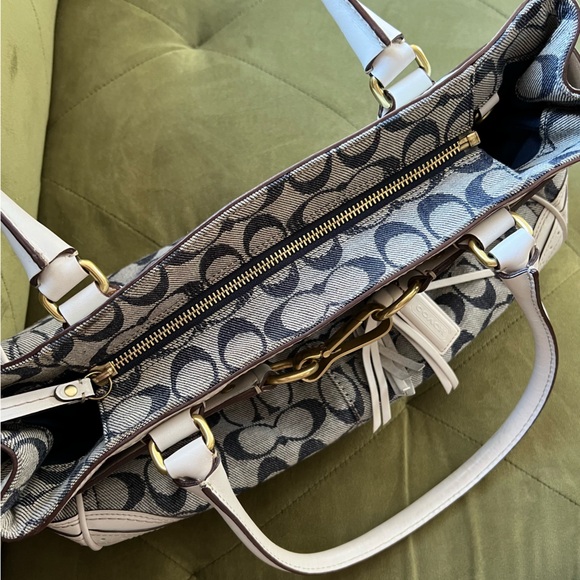 Coach Signature Rare Denim Collection Chelsea Optic Blue White Handbag Satchel - Picture 9 of 15